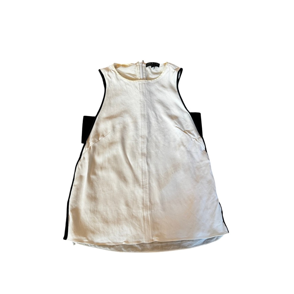 Rag & Bone Ivory Black Contrast Trim Sleeveless Shell Top Back Zip Size XXS